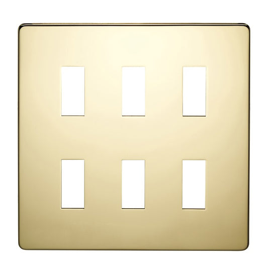 Crabtree 7716/PB 6 Gang Grid Faceplate Polished Brass