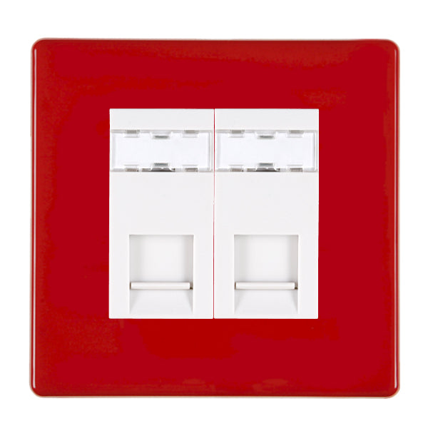 Hamilton 7RC2J12W 1 Gang Twin RJ12 Outlet Pillar Box Red White Insert