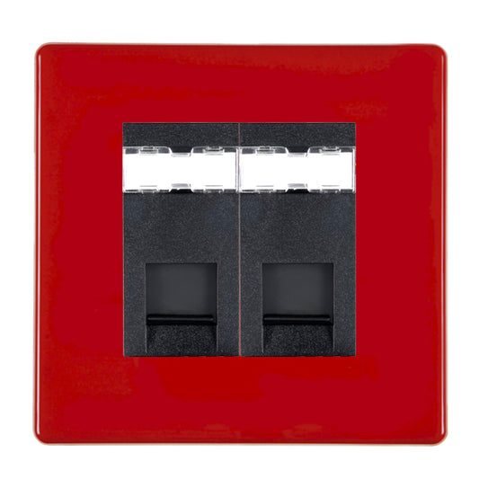 Hamilton 7RC2J45B 1 Gang Twin RJ45 Outlet Pillar Box Red Black Insert