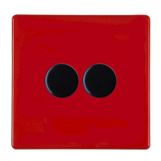 Hamilton 7RC2XLEDITB100BL 2 Gang 100W LED Dimmer Pillar Box Red Black Insert