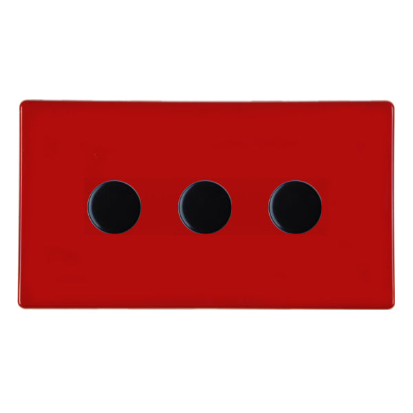 Hamilton 7RC3XLEDITB100BL 3 Gang 100W LED Dimmer Pillar Box Red Black Insert