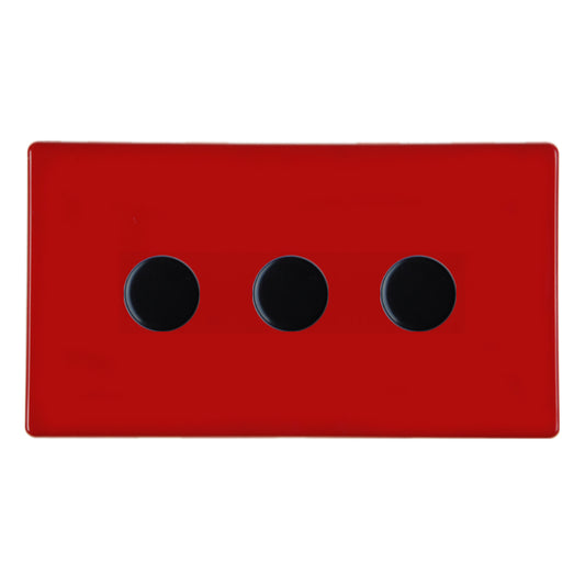 Hamilton 7RC3XLEDITB100BL 3 Gang 100W LED Dimmer Pillar Box Red Black Insert