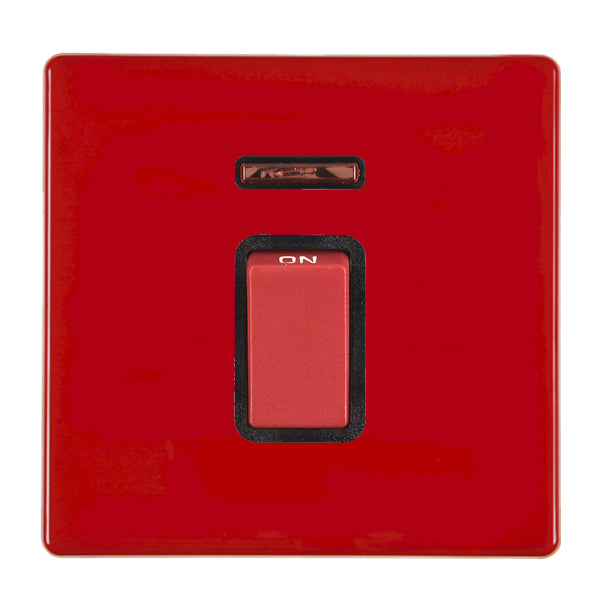 Hamilton 7RC45NB 1 Gang 45A DP Switch with Neon Pillar Box Red Black Insert