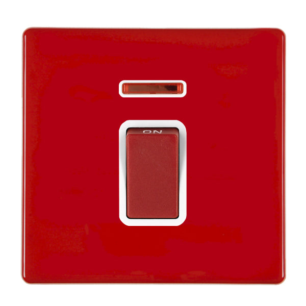 Hamilton 7RC45NW 1 Gang 45A DP Switch with Neon Pillar Box Red White Insert