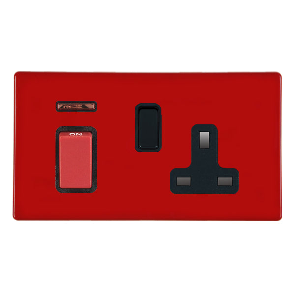 Hamilton 7RC45SS1BL-B 2 Gang 45A DP Cooker Control Unit with Neon Pillar Box Red Black Insert