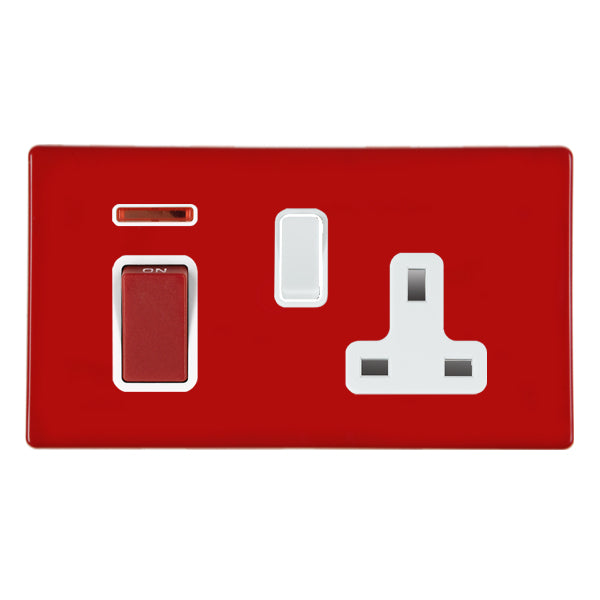 Hamilton 7RC45SS1WH-W 2 Gang 45A DP Cooker Control Unit with Neon Pillar Box Red White Insert