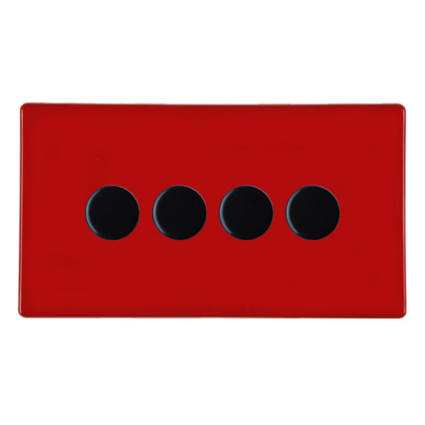 Hamilton 7RC4XLEDITB100BL 4 Gang 100W LED Dimmer Pillar Box Red Black Insert