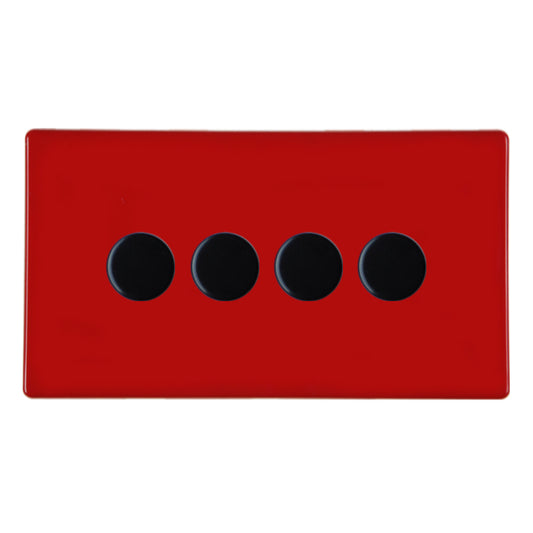 Hamilton 7RC4XLEDITB100BL 4 Gang 100W LED Dimmer Pillar Box Red Black Insert