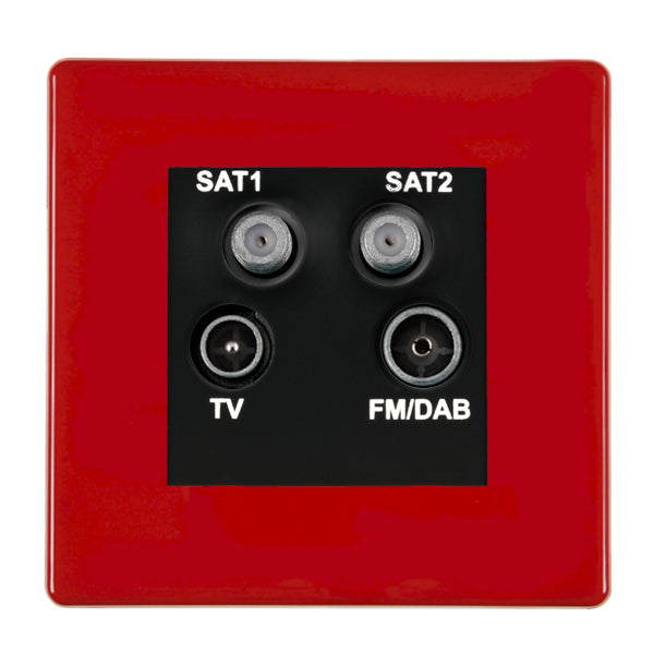 Hamilton 7RCDENTB 1 Gang Quadplexer Outlet Pillar Box Red Black Insert