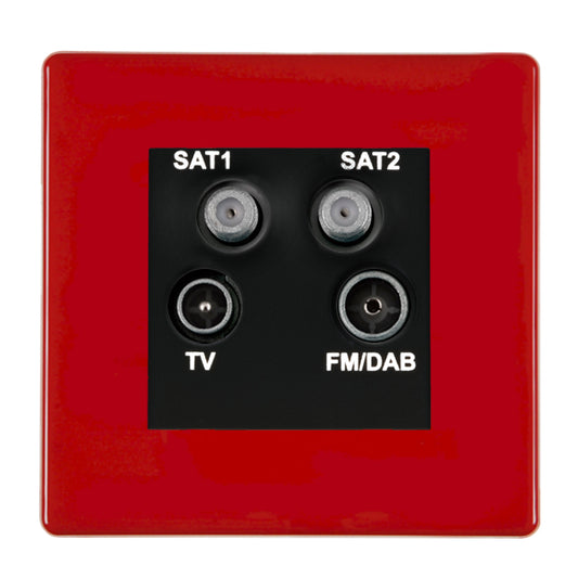 Hamilton 7RCDENTB 1 Gang Quadplexer Outlet Pillar Box Red Black Insert