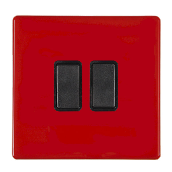 Hamilton 7RCR222BL-B 2 Gang 20A 2 Way Switch Pillar Box Red Black Insert