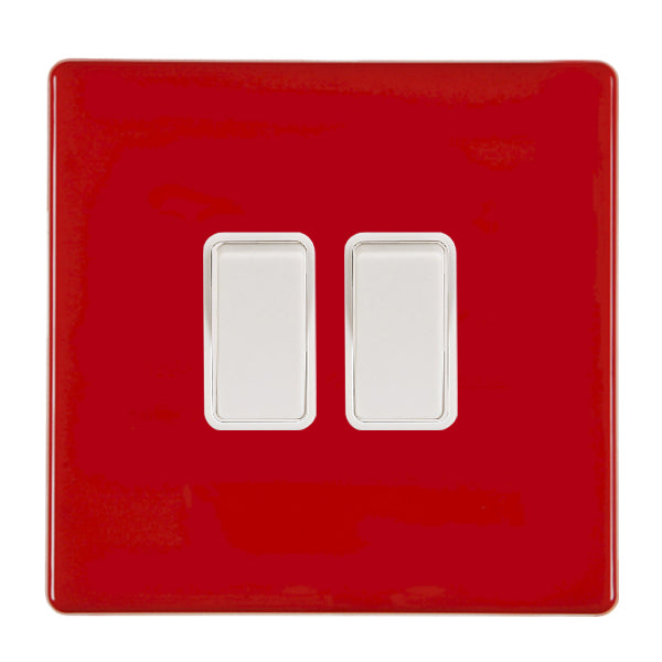 Hamilton 7RCR22WH-W 2 Gang 10A 2 Way Switch Pillar Box Red White Insert