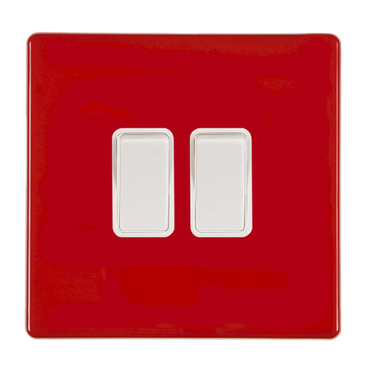 Hamilton 7RCR222WH-W 2 Gang 20A 2 Way Switch Pillar Box Red White Insert
