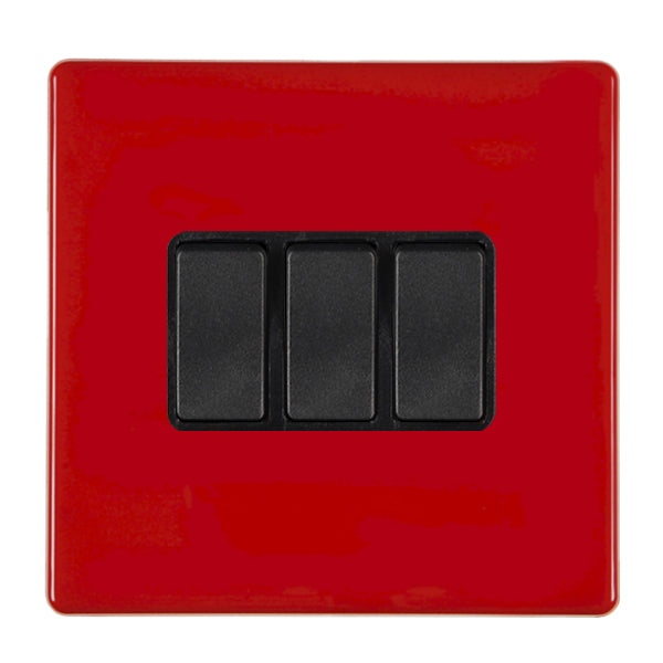 Hamilton 7RCR232BL-B 3 Gang 20A 2 Way Switch Pillar Box Red Black Insert