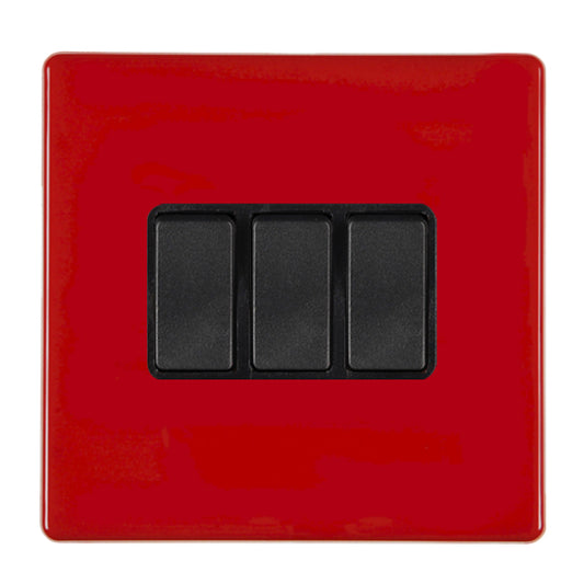 Hamilton 7RCR232BL-B 3 Gang 20A 2 Way Switch Pillar Box Red Black Insert