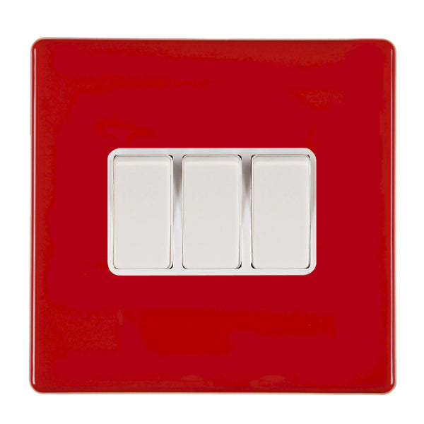 Hamilton 7RCR232WH-W 3 Gang 20A 2 Way Switch Pillar Box Red White Insert