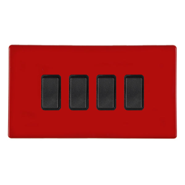 Hamilton 7RCR242BL-B 4 Gang 20A 2 Way Switch Pillar Box Red Black Insert