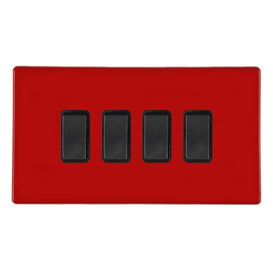 Hamilton 7RCR242BL-B 4 Gang 20A 2 Way Switch Pillar Box Red Black Insert