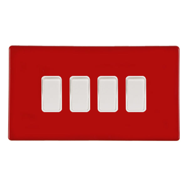 Hamilton 7RCR242WH-W 4 Gang 20A 2 Way Switch Pillar Box Red White Insert