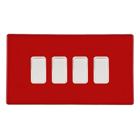 Hamilton 7RCR242WH-W 4 Gang 20A 2 Way Switch Pillar Box Red White Insert