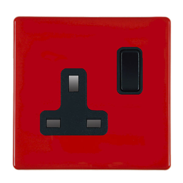 Hamilton 7RCSS1BL-B 1 Gang 13A Switched Socket Pillar Box Red Black Insert