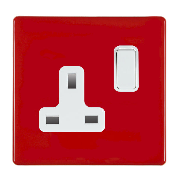 Hamilton 7RCSS1WH-W 1 Gang 13A Switched Socket Pillar Box Red White Insert