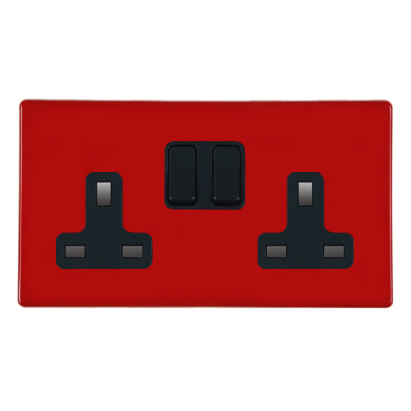 Hamilton 7RCSS2BL-B 2 Gang 13A Switched Socket Pillar Box Red Black Insert