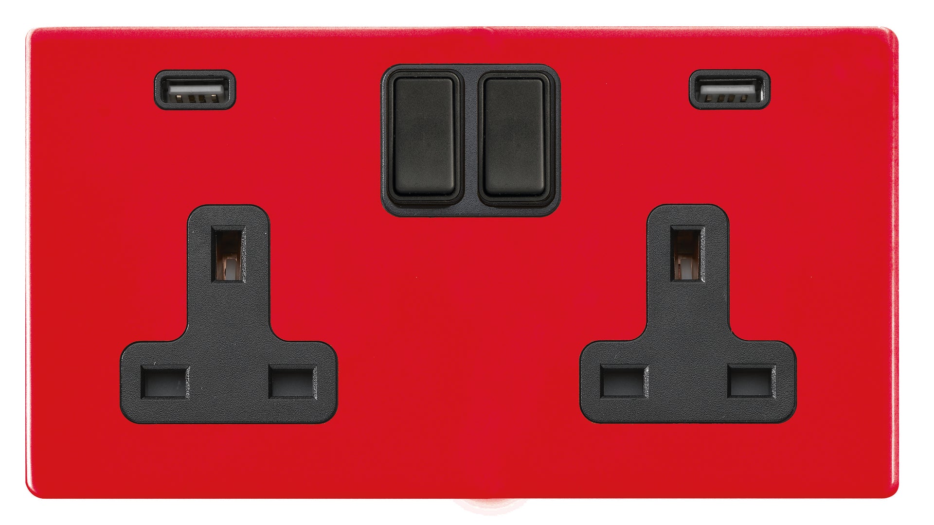 Hamilton 7RCSS2USBULTBL-B 2 Gang 13A Switched Socket with 2 x 2.1A Type A USB Pillar Box Red White Insert