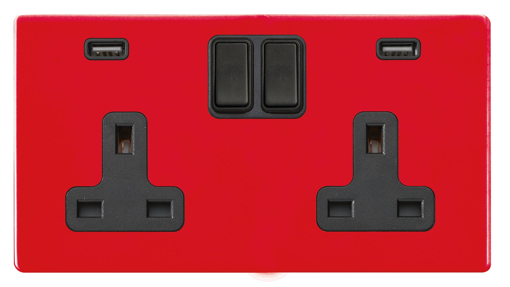 Hamilton 7RCSS2USBULTBL-B 2 Gang 13A Switched Socket with 2 x 2.1A Type A USB Pillar Box Red White Insert