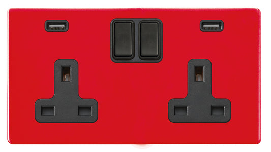 Hamilton 7RCSS2USBULTBL-B 2 Gang 13A Switched Socket with 2 x 2.1A Type A USB Pillar Box Red White Insert