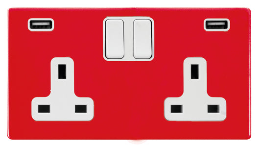 Hamilton 7RCSS2USBULTWH-W 2 Gang 13A Switched Socket with 2 x 2.1A Type A USB Pillar Box Red Black Insert