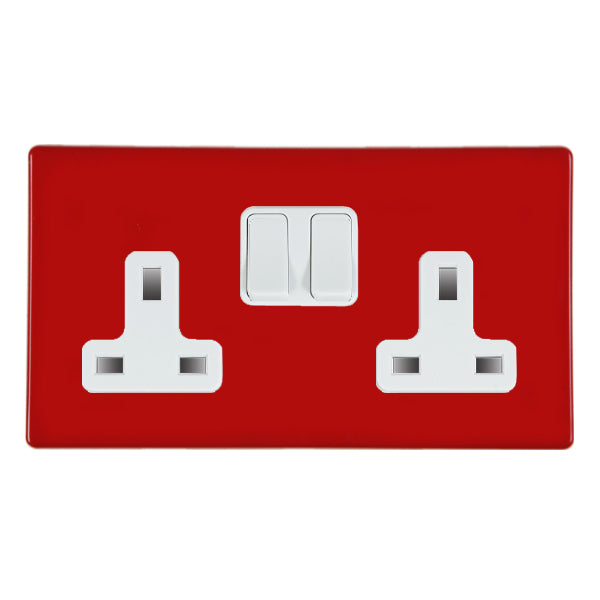 Hamilton 7RCSS2WH-W 2 Gang 13A Switched Socket Pillar Box Red White Insert