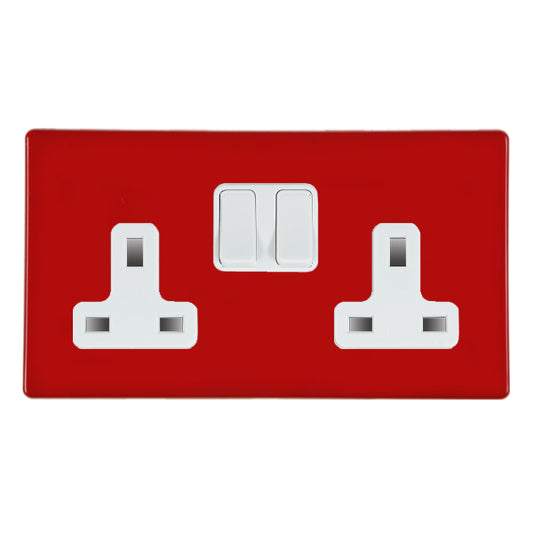 Hamilton 7RCSS2WH-W 2 Gang 13A Switched Socket Pillar Box Red White Insert