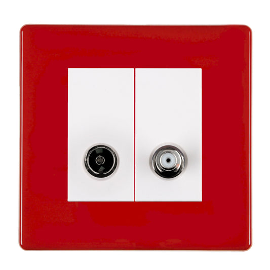 Hamilton 7RCTVSATW 1 Gang TV / Satellite Outlet Pillar Box Red Black Insert