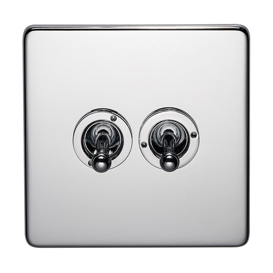 Crabtree 7T72/HPC 2 Gang 2 Way Toggle Switch Polished Chrome