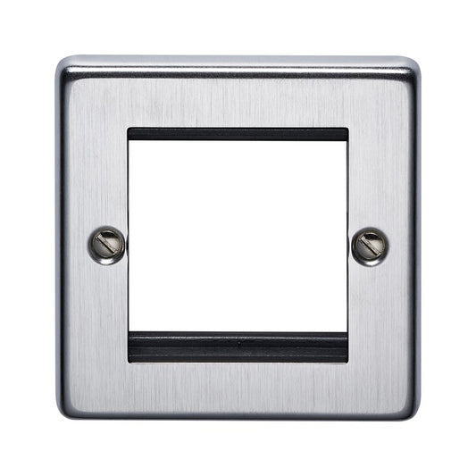 Crabtree 8092/SCBK 1 Gang 2 Module Euromodule Faceplate Satin Chrome Black Insert