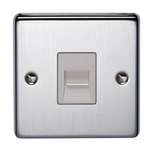Crabtree 8283/SC 1 Gang Master Telephone Socket Satin Chrome White Insert