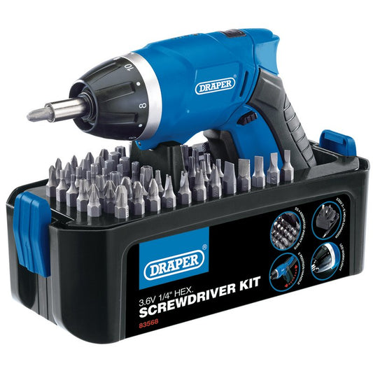 Draper CD36LIASF 3.6V Li-ion Cordless Screwdriver Kit with 54pc Screwdriver Bits