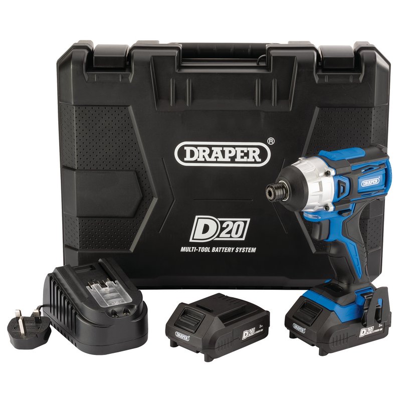 Draper D20ID180SET D20 20V Brushless Impact Driver with 2x 2ah Batteries & Charger