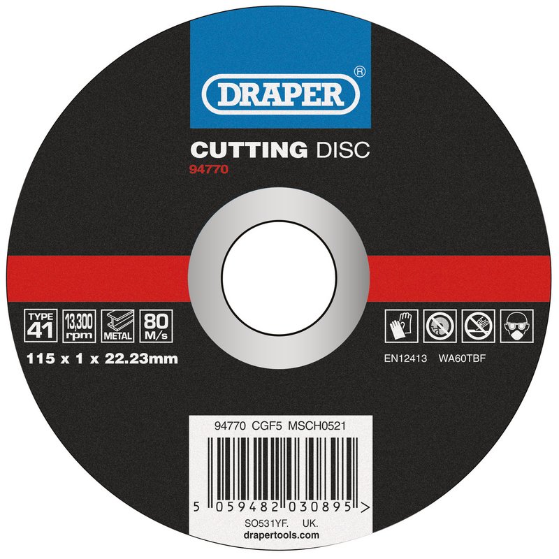 Draper CGF5 115 x 22.23 x 1mm Metal Cutting Disc