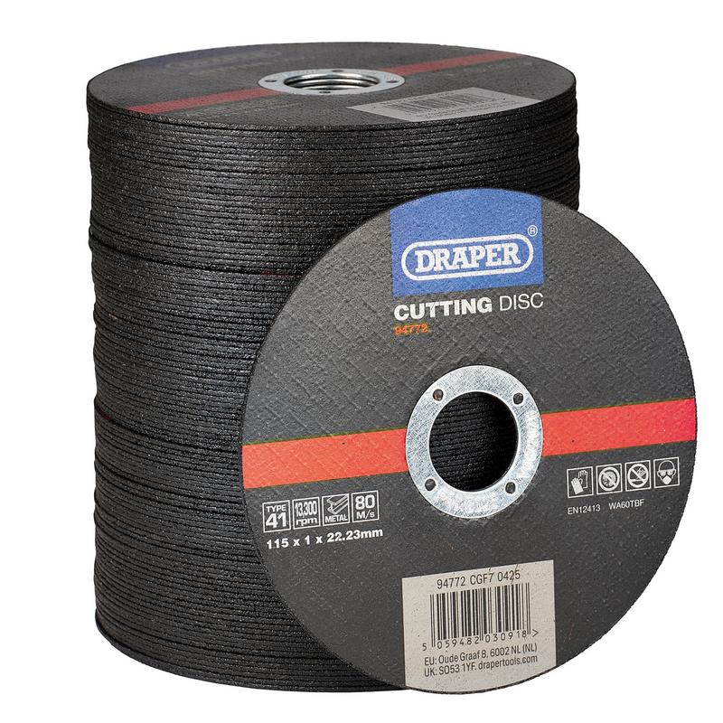 Draper CGF7 115 x 22.23 x 1mm Metal Cutting Disc Pack of 100