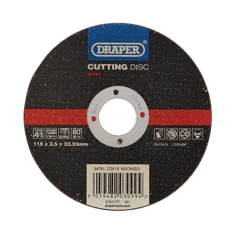 Draper CGF15 115 x 22.23 x 2.5mm Flat Stone Cutting Disc
