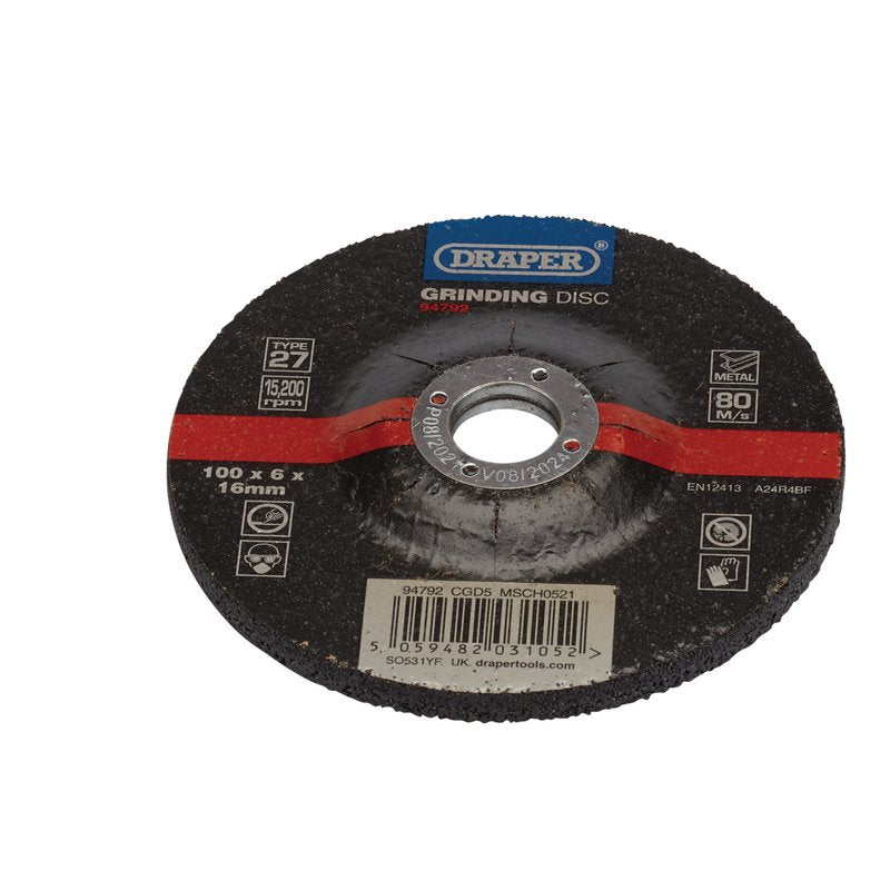 Draper CGD5 100 x 16 x 6mm DPC Metal Grinding Discs