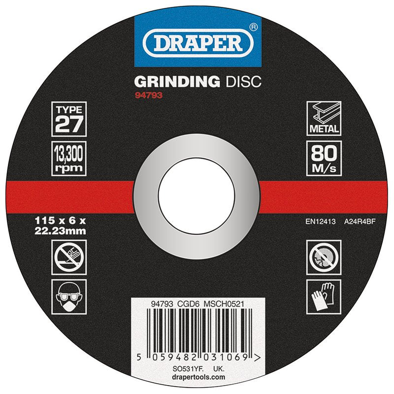 Draper CGD6 115 x 22.23 x 6mm DPC Metal Grinding Discs