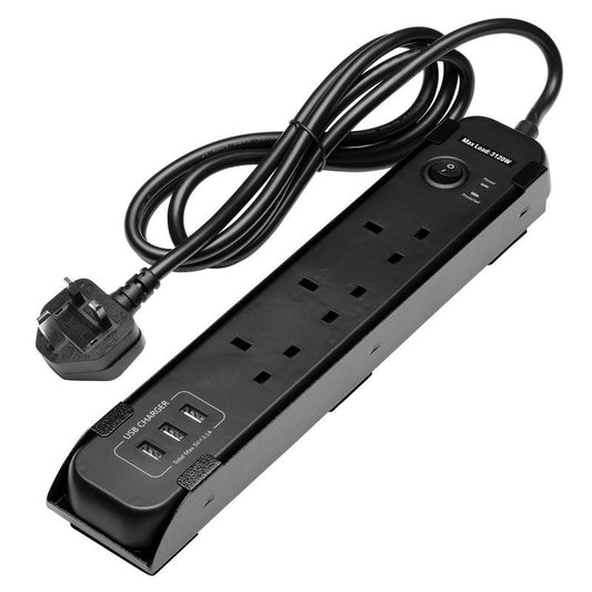 Bunker® AB1000-UKPSMH 3 Gang 1.8m Extension Lead with USB Black