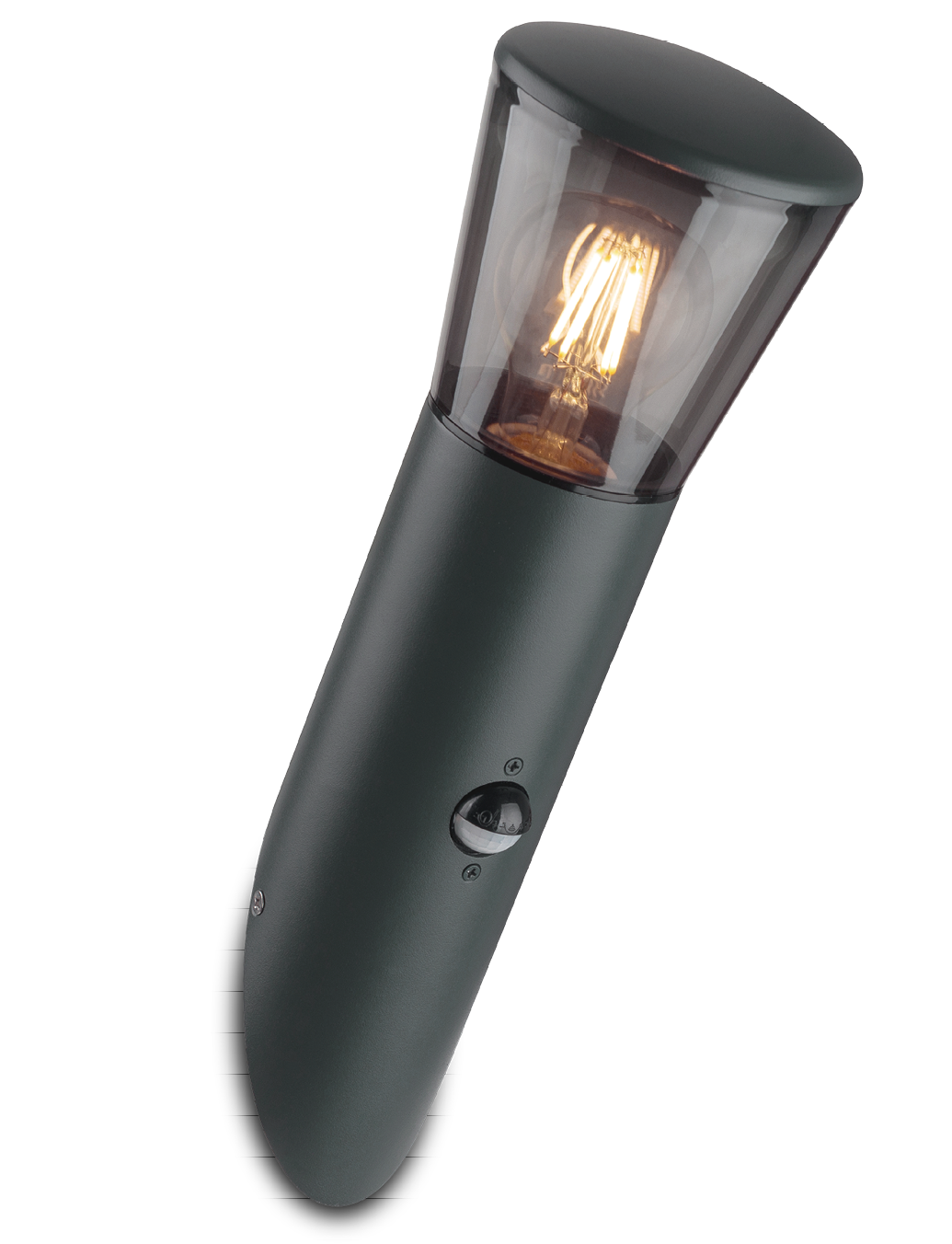 Kosnic ALBA-SMK/S Albury E27 Angled Wall Light with Smoked Shade with Sensor IP65 Dark Grey