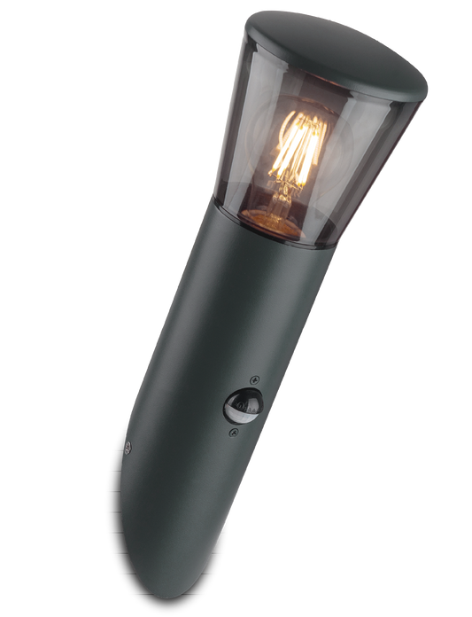 Kosnic ALBA-SMK/S Albury E27 Angled Wall Light with Smoked Shade with Sensor IP65 Dark Grey