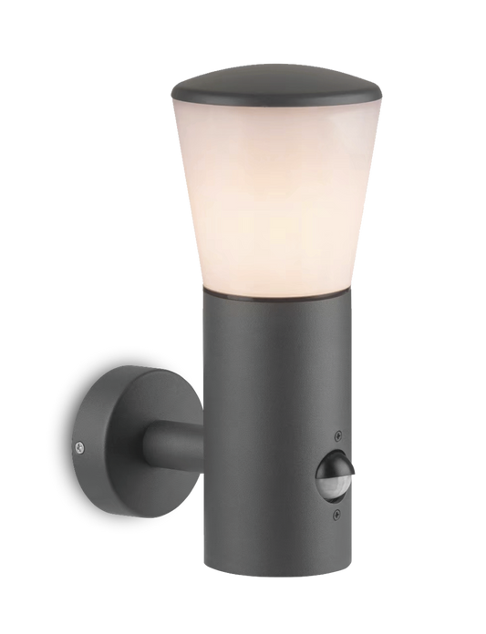 Kosnic ALBW-OPL/S Albury E27 Wall Light with Opal Shade with Sensor IP65 Dark Grey