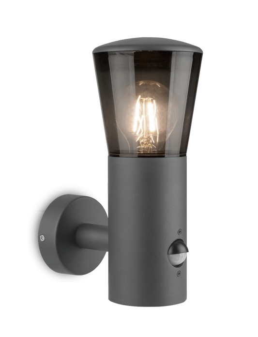 Kosnic ALBW-SMK/S Albury E27 Wall Light with Smoked Shade with Sensor IP65 Dark Grey