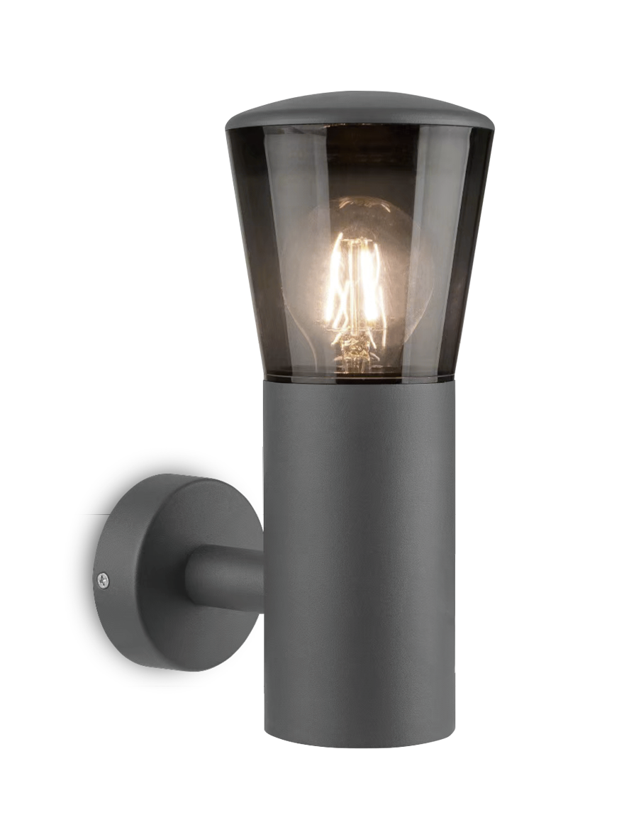 Kosnic ALBW-SMK Albury E27 Wall Light with Smoked Shade IP65 Dark Grey